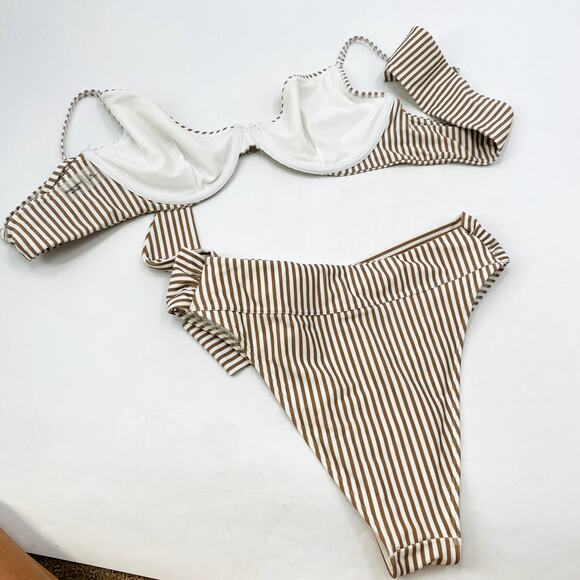 Abercrombie & fitch brown striped high waisted bikini - Picture 4 of 5